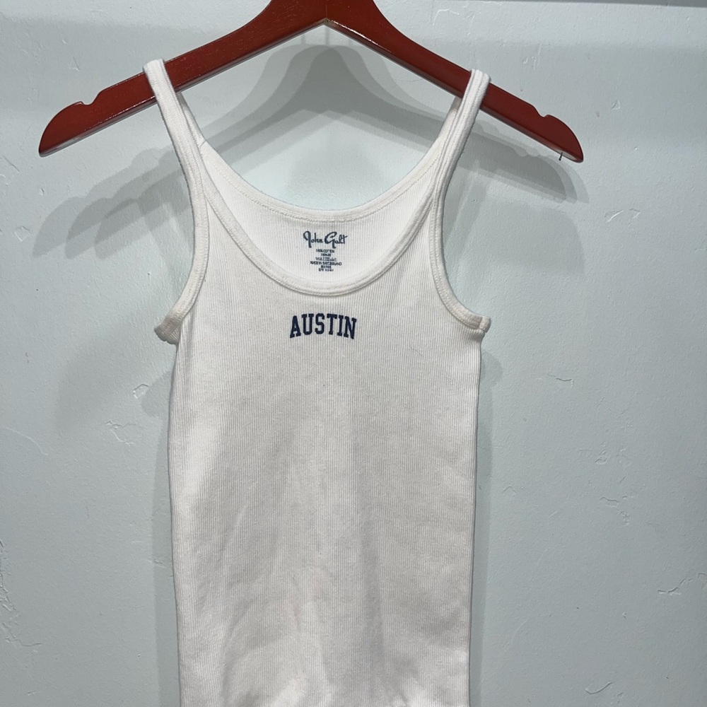 Brandy Melville White Tank with Blue Austin Graphic